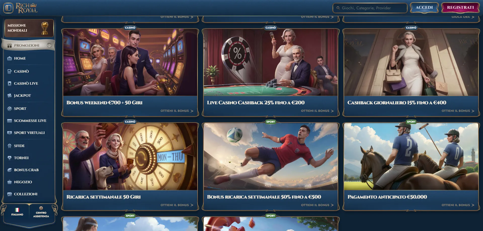 RichRoyal Casino bonus di benvenuto fino a 7500 euro promozioni 2026
